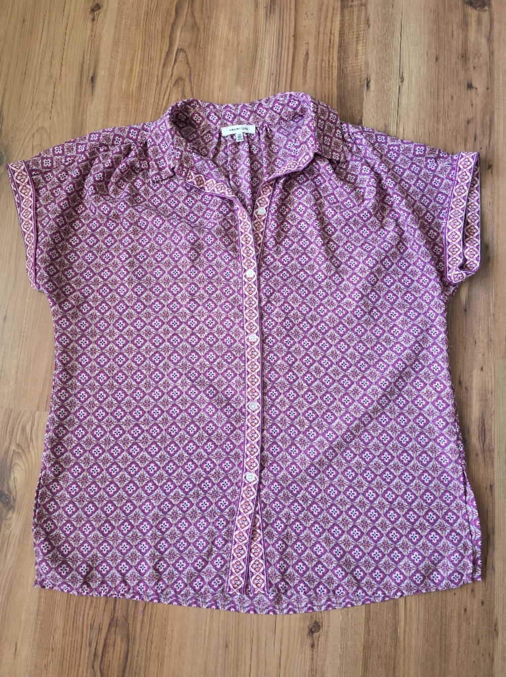 Max Studio Pink Patterned Short Sleeve Button Front Top